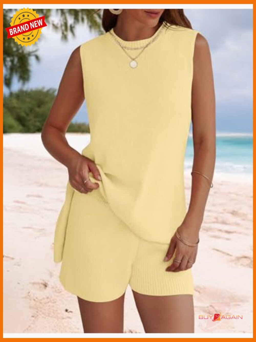 Sleeveless Knit Lounge Set with Shorts Oversized Casual Summer Vacation Outfit - Picture 3 of 7